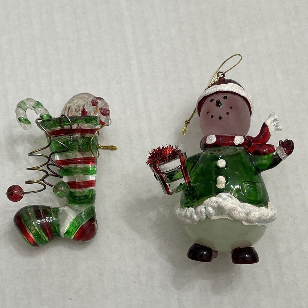 Vintage Glass Christmas Ornaments Lot Of 2 Includes Stocking And Snowman